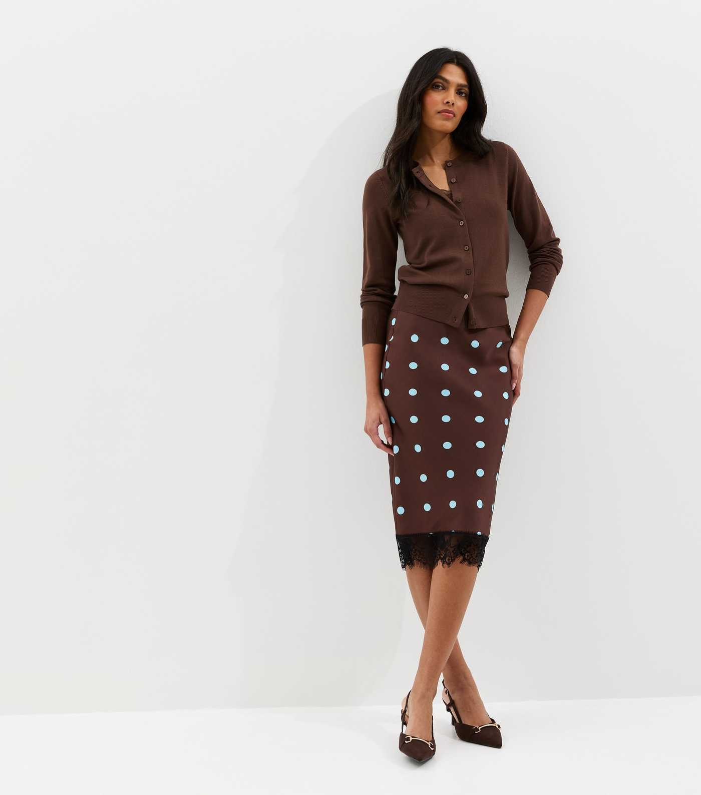 Brown Knit Crew Neck Button Up Cardigan | New Look | New Look (UK)