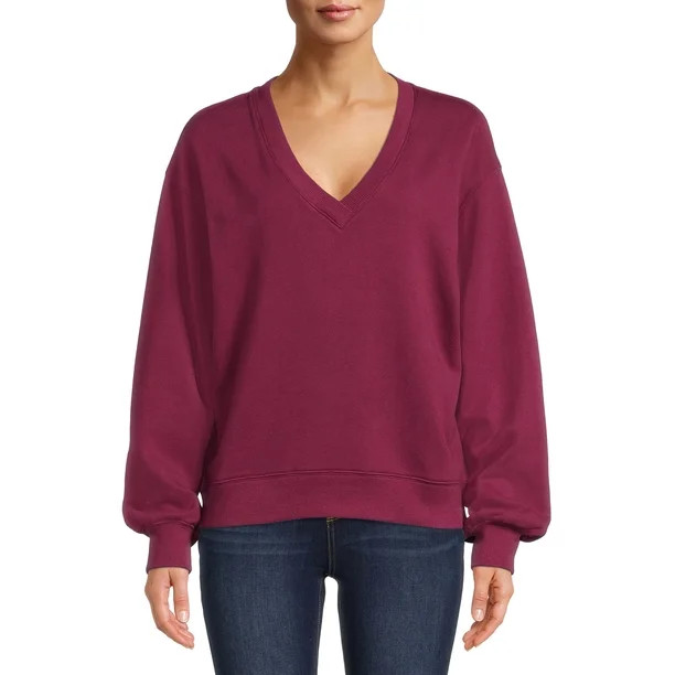 Time and Tru Women's V-Neck Sweatshirt - Walmart.com | Walmart (US)