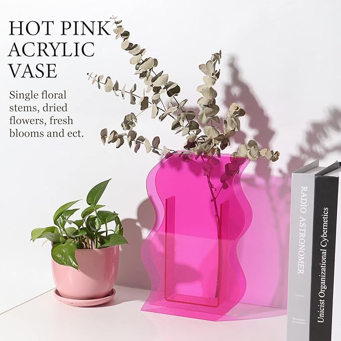 Acrylic Flower Vase for Aesthetic Room Decor, Irregular Curvy Wave Plastic Decorative Vase for Be... | Amazon (US)