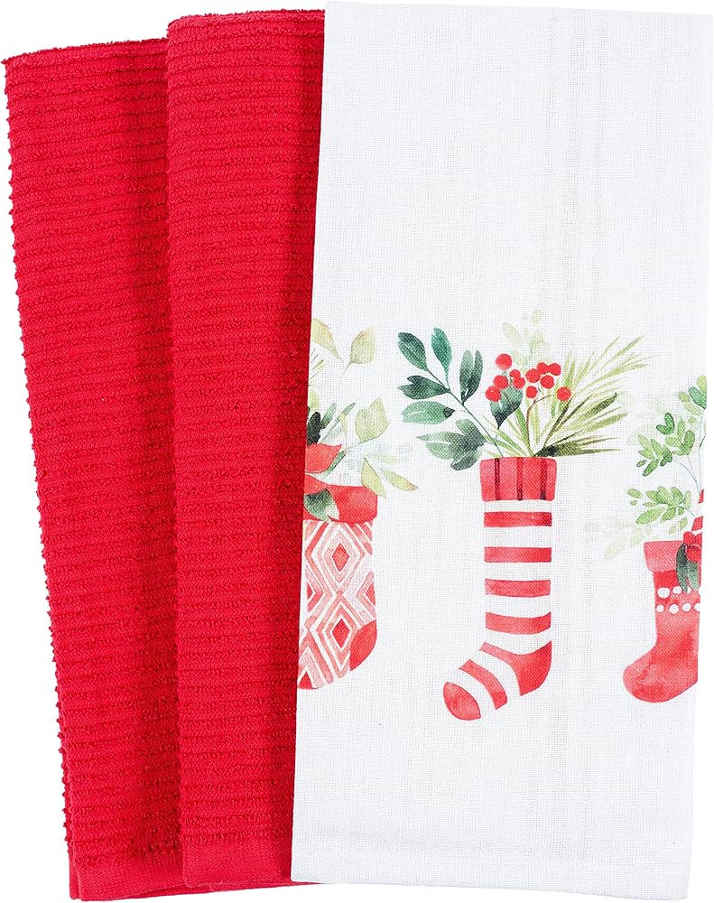 KAF Home Holiday Mixed Flat and Terry Printed Dish Towel Set of 3, 100-Percent Cotton, 18 x 28-in... | Amazon (US)