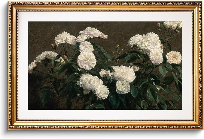 ARPEOTCY Vintage Still Life Gold Framed Large Wall Art, White Roses Retro Paintings, Canvas Print... | Amazon (US)