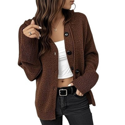 Women's Casual Hooded Cardigan Sweaters V Neck Button Down Long Sleeve Kint Cardigans Coat | Target