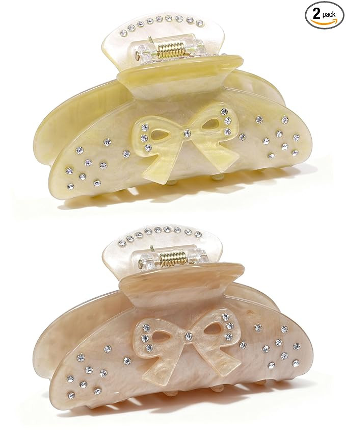 2PCS Bow Hair Claw Clips for Women, Sparkling Rhinestone Medium Bow Hair Claws, Non-Slip Strong H... | Amazon (US)