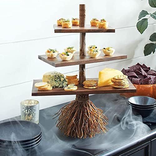 Halloween Cupcake Stand Halloween Resin Broom Snack Bowl Stand Wooden 3 Tier Tray Cupcake Server ... | Amazon (US)