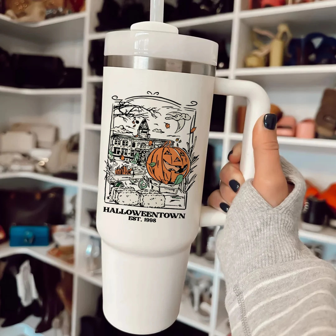 Halloween Town Tumbler 40oz With Handle, Halloween 40oz Tumbler, Boo Ghost 40oz Stainless Steel T... | Etsy (US)
