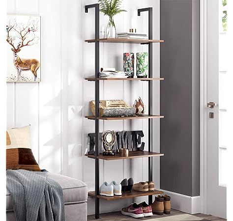 Nathan James Theo 6-Shelf Tall Bookcase, Wall Mount Bookshelf with Natural Wood Finish and Indust... | Amazon (US)