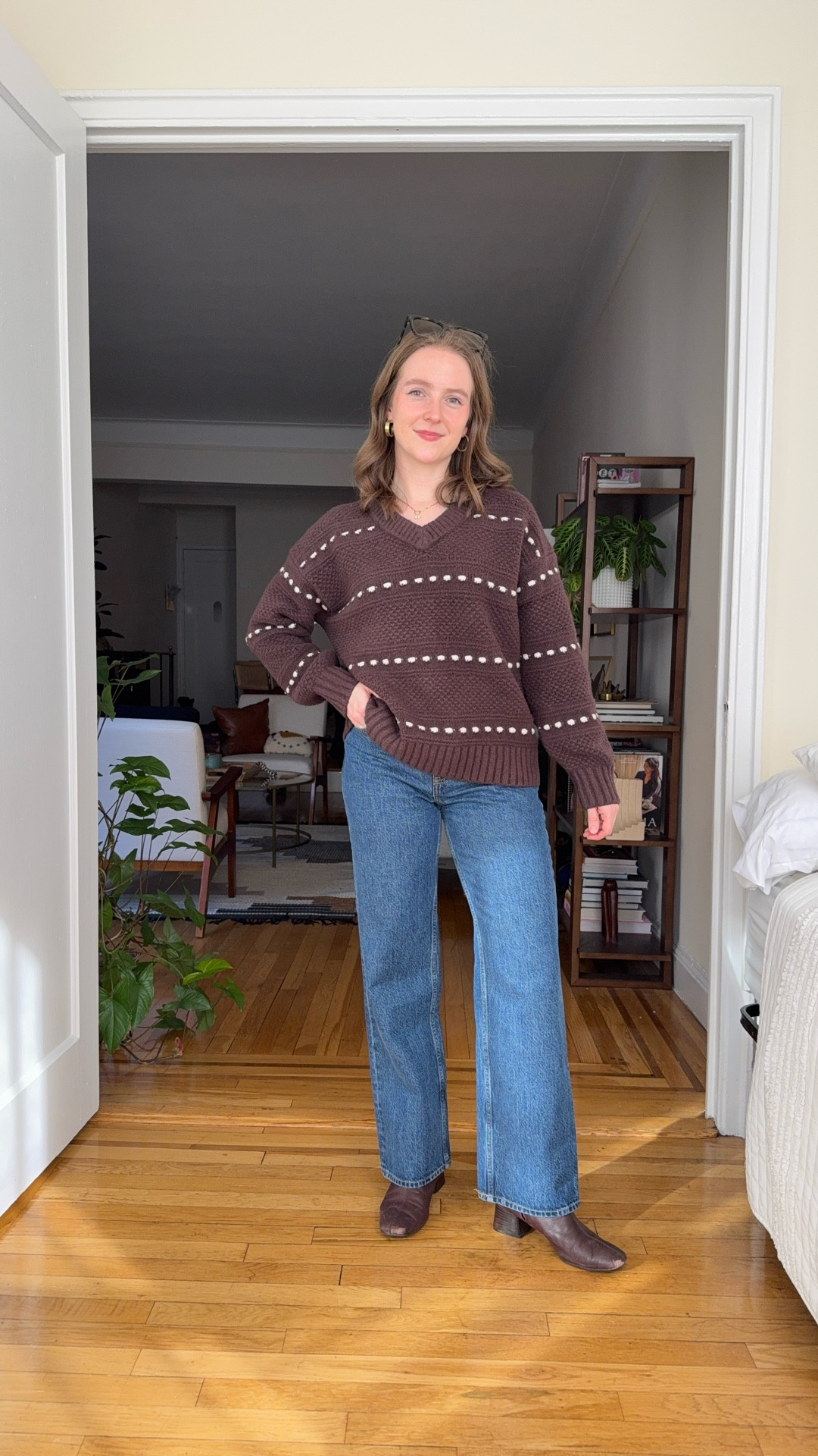 The coziest v neck Abercrombie sweater is on stackable sale! Code AFKATHLEEN. Wearing xs. So cozy and soft. Jeans 25 short loose style also on stackable sale

#LTKSaleAlert