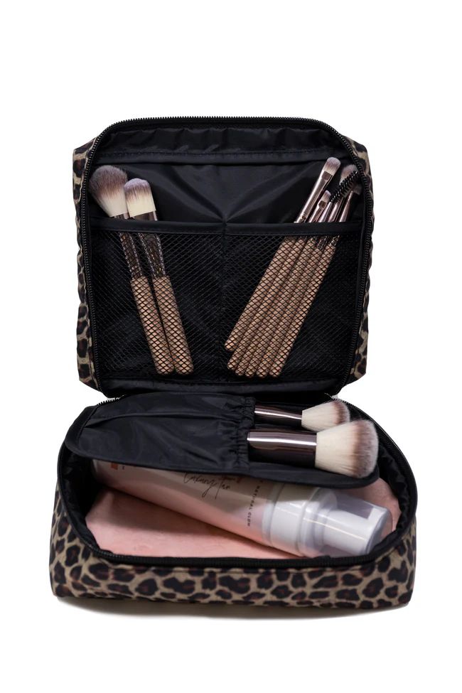 Change Up My Look Brown Animal Print Makeup Bag DOORBUSTER | The Pink Lily Boutique