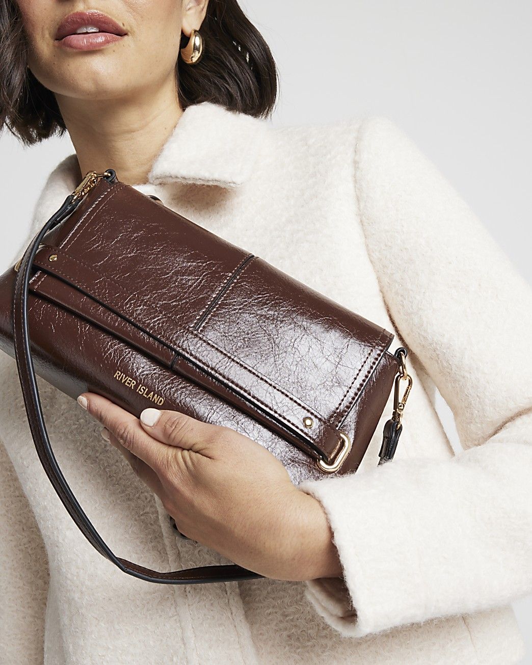 Brown Fold Over Small Clutch Bag | River Island (UK & IE)