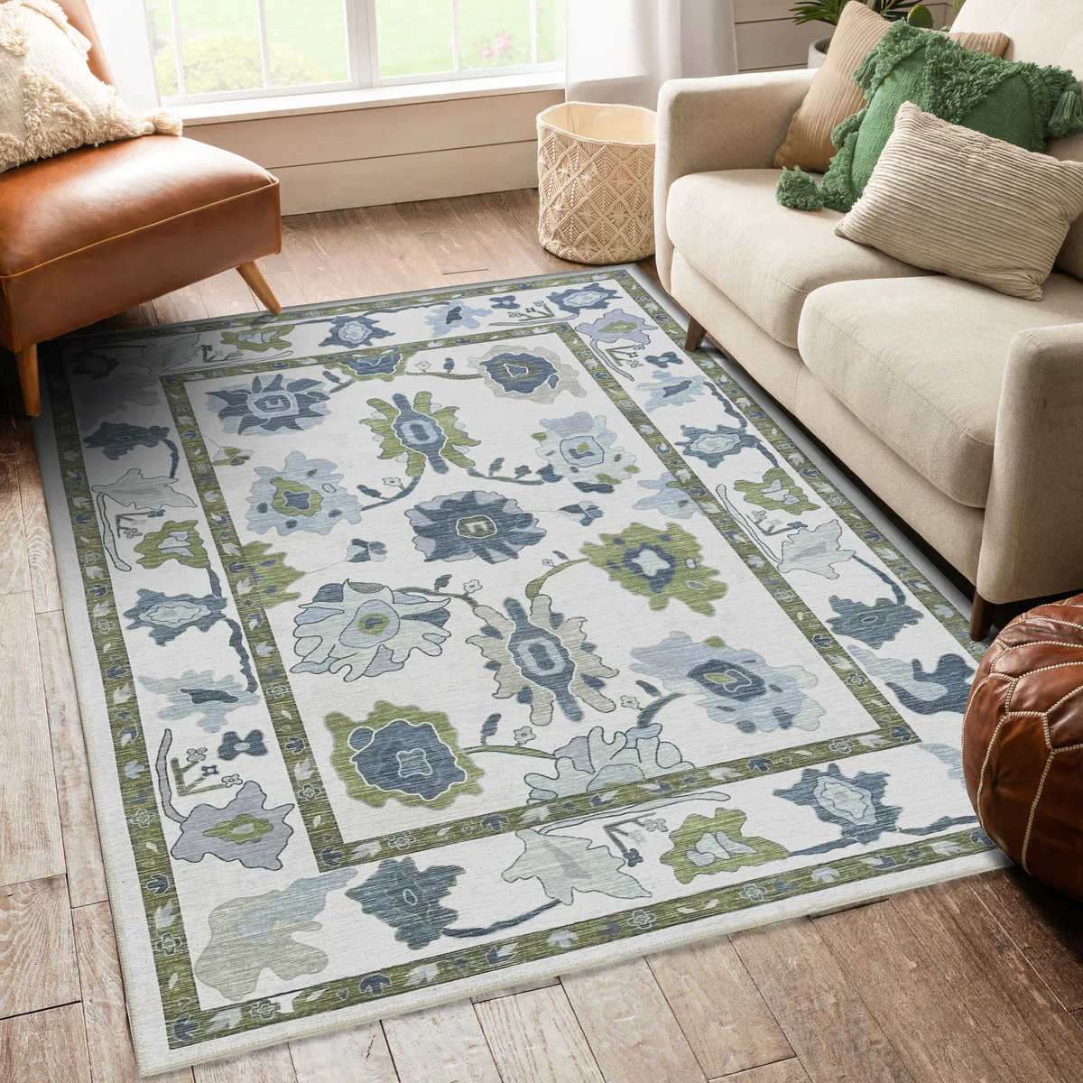 Alienore Green Blue Modern Oushak Rug | Fame Rugs