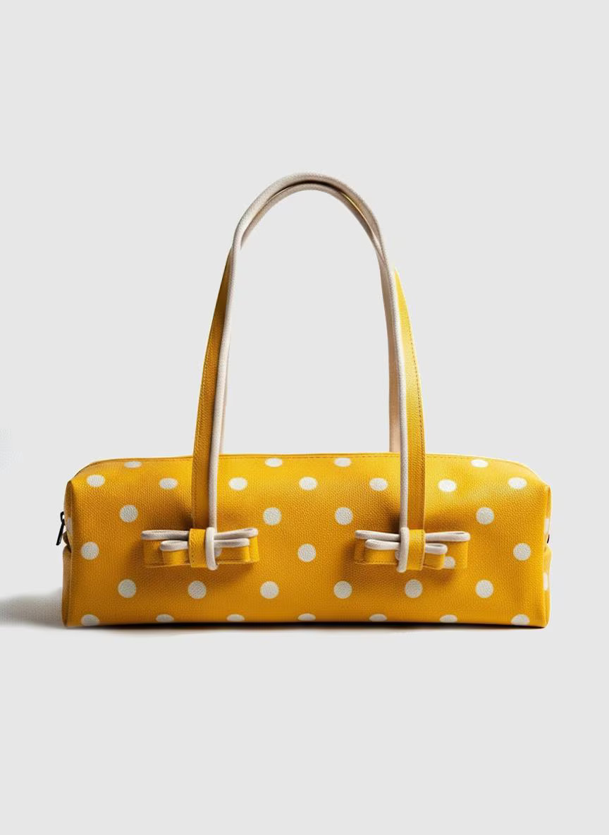 Yellow Leather Shoulder Bag – Handmade Baguette Purse, White Polka Dot Handbag, Structured Minimalist, Women Designer Handbag | Etsy (Global)