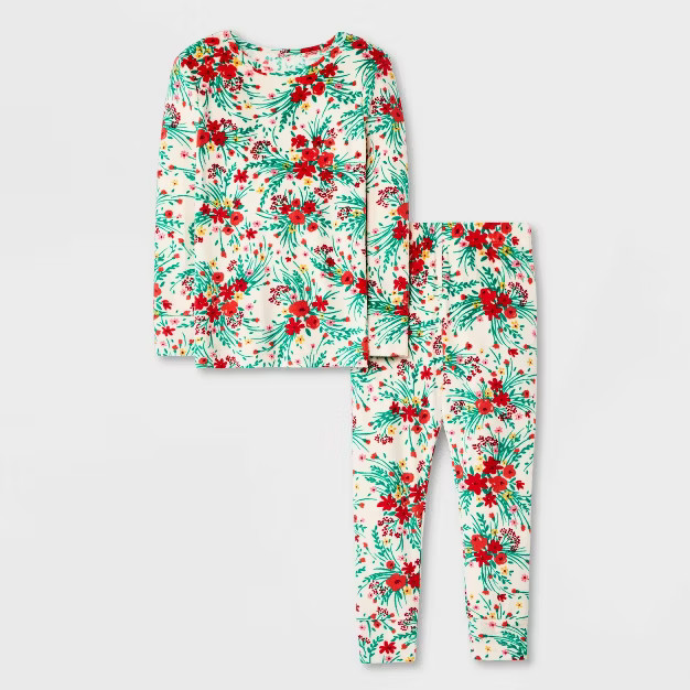Toddler Girls' Christmas/Floral Pajama Set - Cat & Jack™ Red | Target