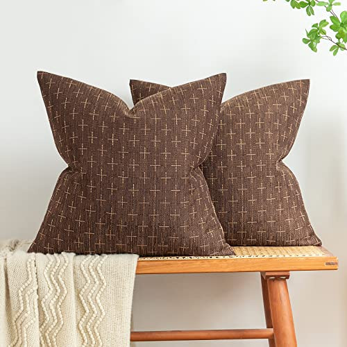 MIULEE Pack of 2 Decorative Vintage Burlap Linen Brown Throw Pillow Covers Modern Farmhouse Pillowcases Rustic Woven Textured Cushion Cover for Sofa Couch Bed 18x18 Inch Dark Coffee | Amazon (US)