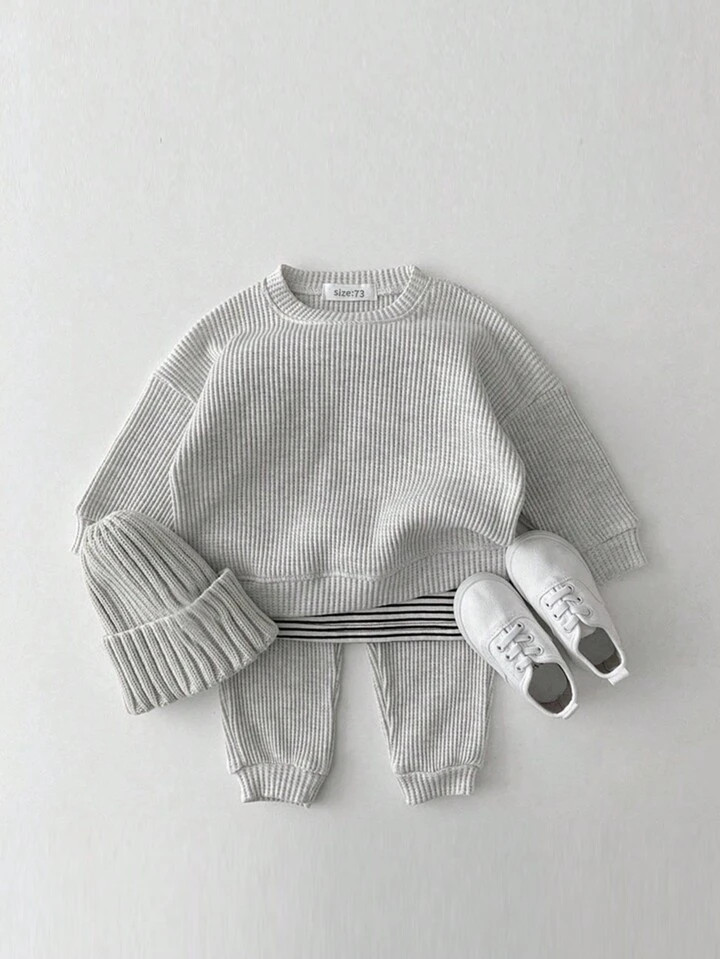 Baby Boy Solid Ribbed Knit Sweatshirt & Pants | SHEIN