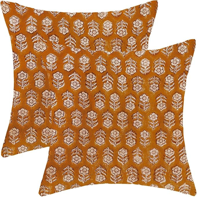 AEIOAE Burnt Orange Pillow Covers 20x20 Inch Set of 2,Boho Fall Vintage Floral Throw Pillows Case... | Amazon (US)