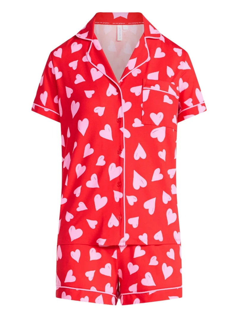 Joyspun Women's Dreamy Soft Collection Notch Top and Shorts Pajama Set, 2-Piece, Sizes XS-3X | Walmart (US)