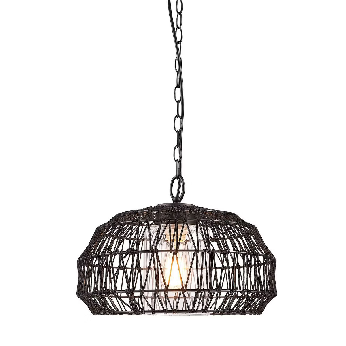Novogratz x Globe Diego 1-Light Matte Black Woven Fabric Outdoor Plug-In Pendant Light | Target