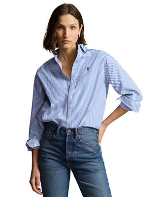 Women's Relaxed-Fit Striped Cotton Shirt | Macy's