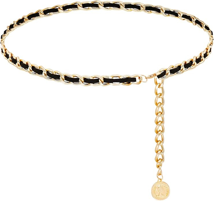 Leather Chain Belts for Women Girls, Layered Body Chain Belts Metal Waist Chain for Dress Vest Je... | Amazon (US)