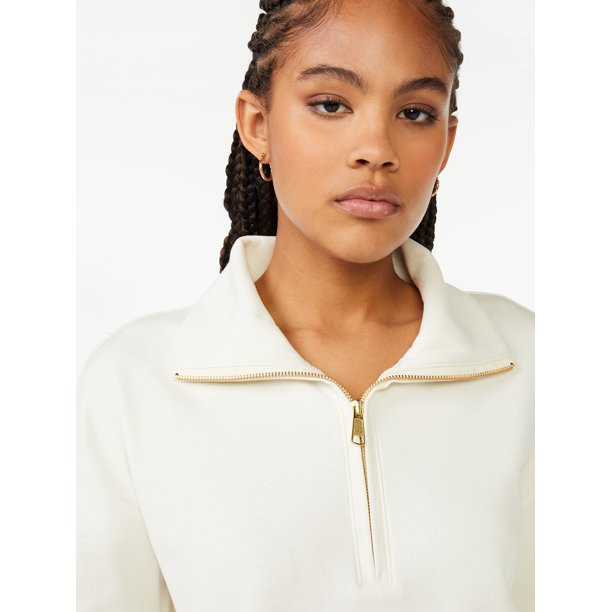 Free Assembly Women's Zip Front Mock Neck Top with Long Sleeves | Walmart (US)