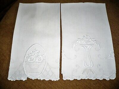 Vintage Arts & Crafts White Linen Guest Towels Hand Embroidery Floral Set Of 2   | eBay | eBay US