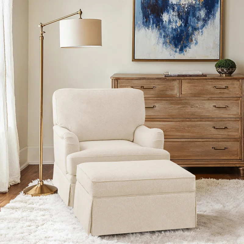 32.7'' Skirted Swivel Accent Barrel Chair With Storage Ottoman | Wayfair North America
