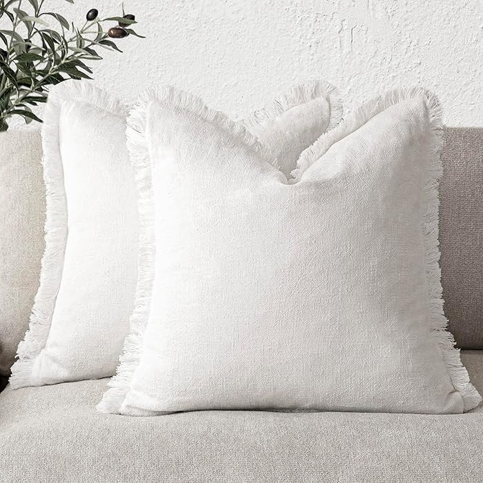 Foindtower Set of 2 Decorative Linen Fringe Throw Pillow Covers Cozy Boho Farmhouse Cushion Cover... | Amazon (US)
