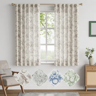Linen Blend Farmhouse Floral Curtains Semi Sheer French Country Curtain Panels | Wayfair North America