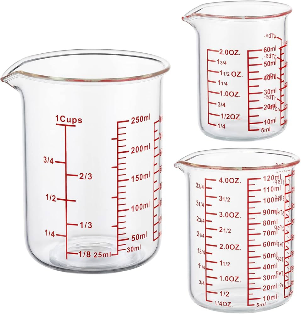 High Borosilicate Glass Measuring Cup Set-V-Shaped Spout，Includes 60ml(2OZ), 120ml(4OZ), and 25... | Amazon (US)