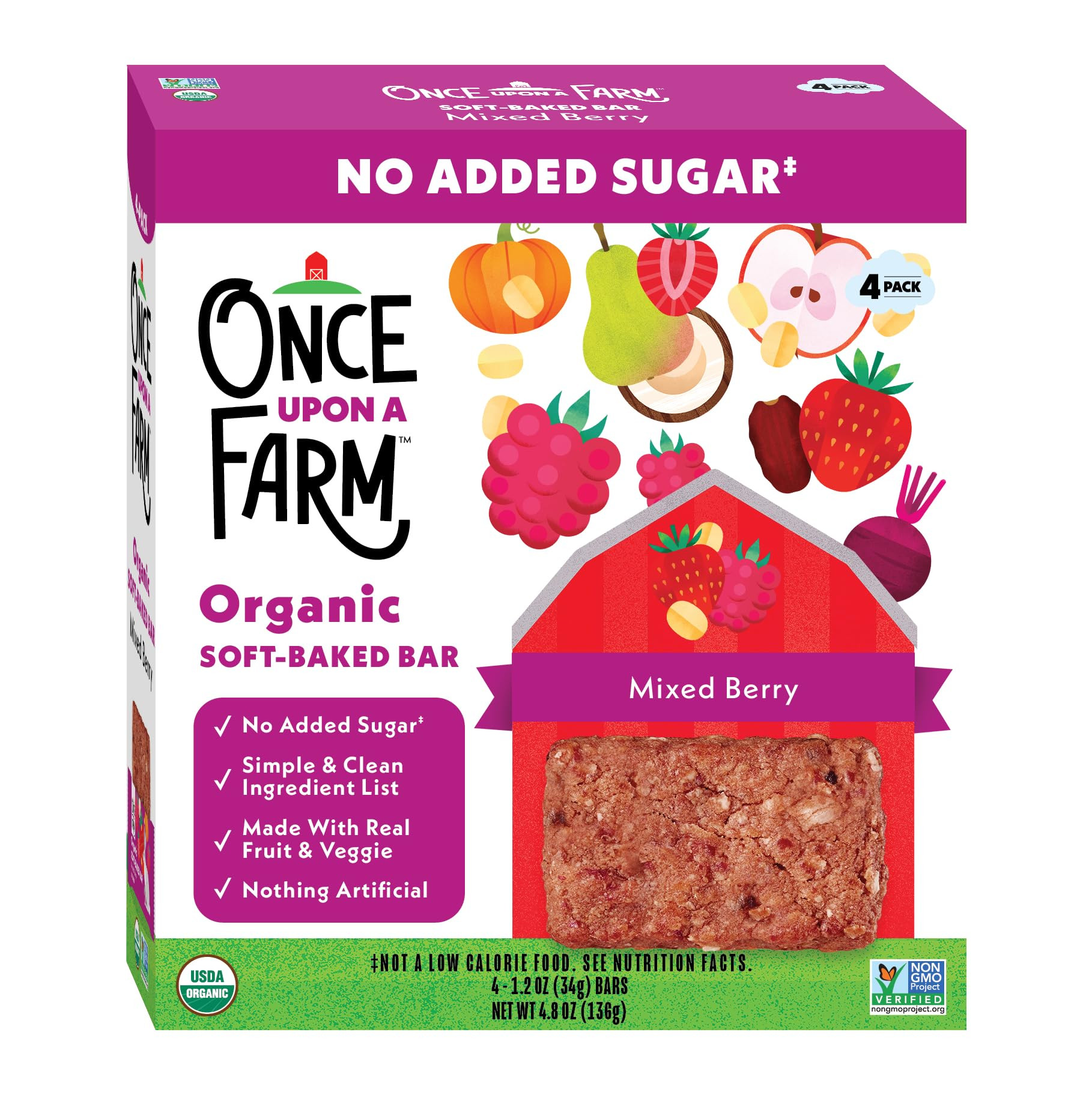 Once Upon A Farm Organic Mixed Berry Soft-Baked Bars, 4 Count | Amazon (US)