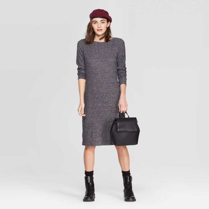 Women's Long Sleeve Crewneck Rib Knit Dress - A New Day™ | Target