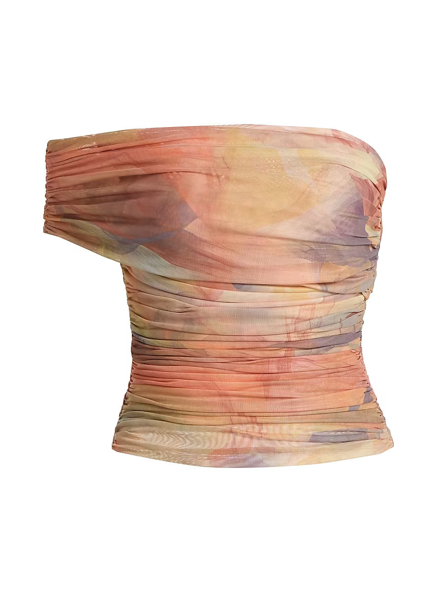 Women's Verna Ruched Top - Light Blue Dark Brown Print - Size Large | Saks Fifth Avenue