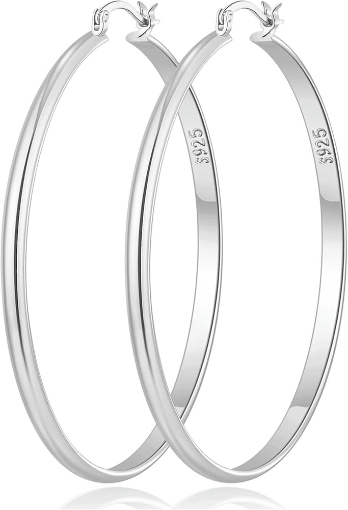 OOOPEL 3mm Wide Large Hoop Earrings for Women Hypoallergenic 925 Sterling Silver Post Gold Earrin... | Amazon (US)