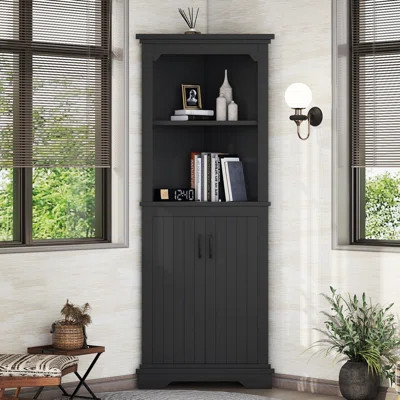 Tall Black Corner Storage Cabinet With Doors & Shelves – Living Room, Bathroom & Kitchen Organizer | Wayfair North America