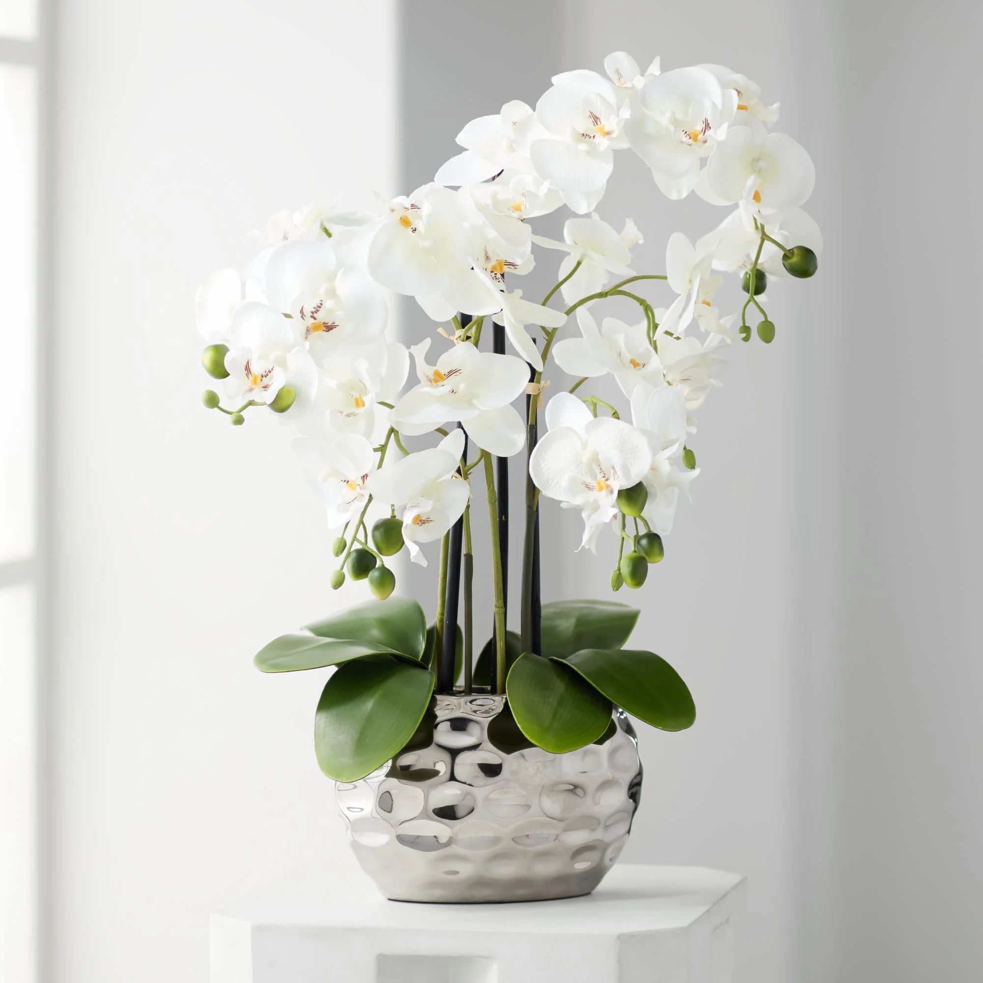 Dahlia Studios White Phalaenopsis 23"H Faux Orchid in Silver Ceramic Pot | Walmart (US)
