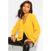 Womens Woven Button Through Long Sleeve Blouse - Yellow - 8, Yellow | Boohoo.com (UK & IE)