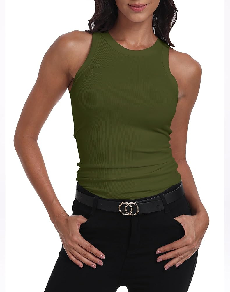 GEMBERA Womens Sleeveless Racerback High Neck Casual Basic Cotton Ribbed Fitted Tank Top | Amazon (US)