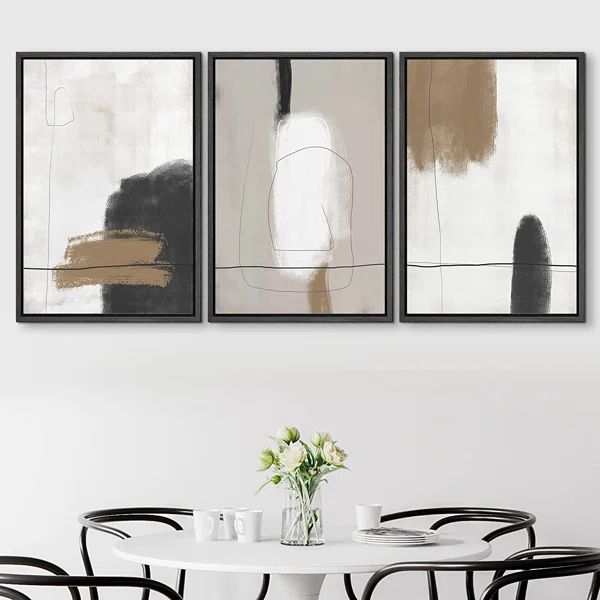 Neutral Grunge Tan Gray Paint Abstract Shapes Modern Nordic Wall Art Framed On Canvas 3 Piece Pri... | Wayfair North America