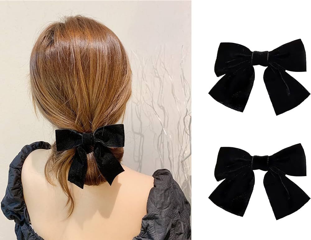 2PCS Black Small Hair Bows for Little Teen Girl, 4.5" Cute Duckbill Clip Hair Decor, Back to Scho... | Amazon (US)