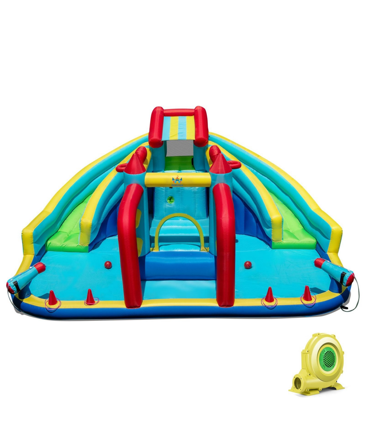Mecale Inflatable Double Water Slide Park with Obstacle Course, 735W Blower Included - Blue | Macy's