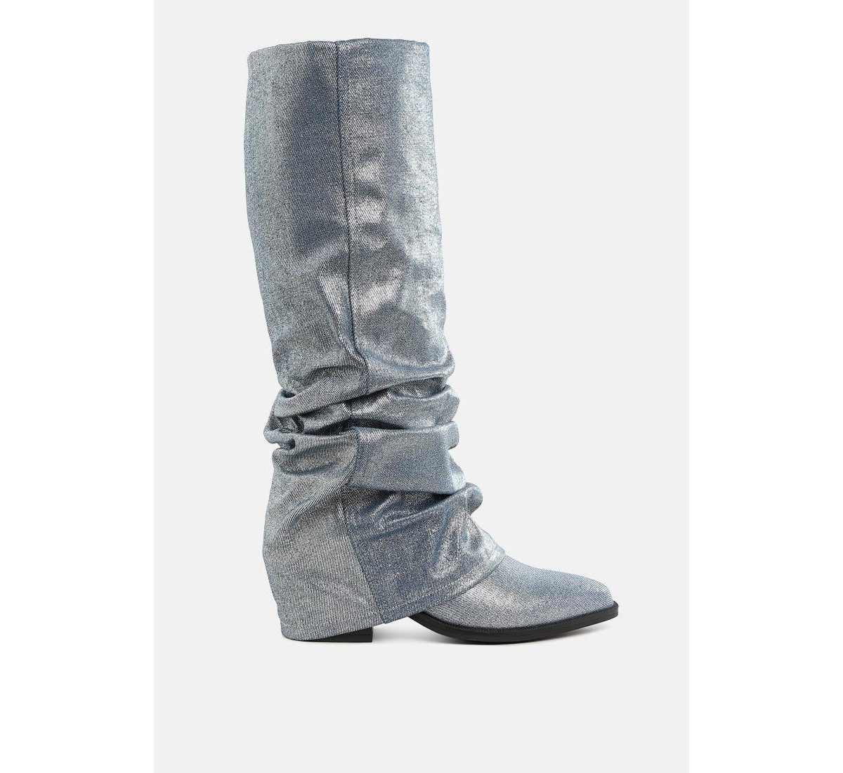 Capella Fold-Over Slouchy Denim Boot - Blue | Macy's