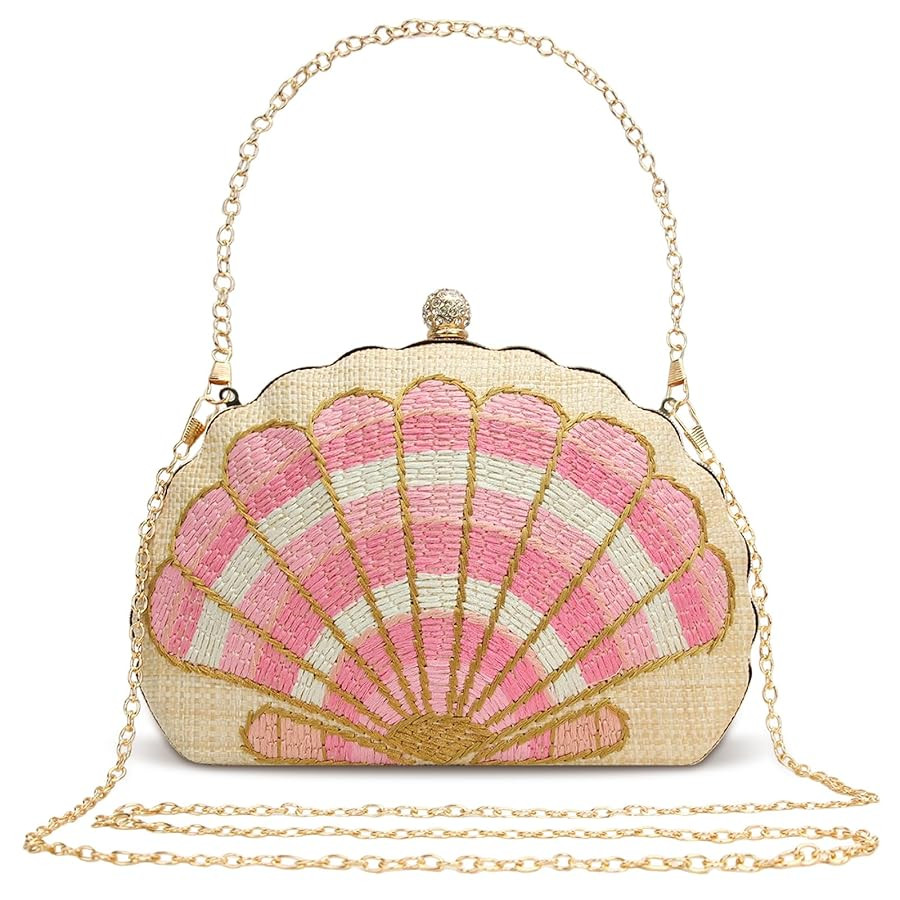Women's Straw Woven Clutch Purse Embroider Shellsea Pattern Handbag | Amazon (US)