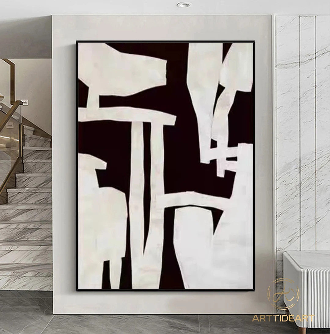 Large Black and White Wall Art Abstract White Black Texture - Etsy | Etsy (US)
