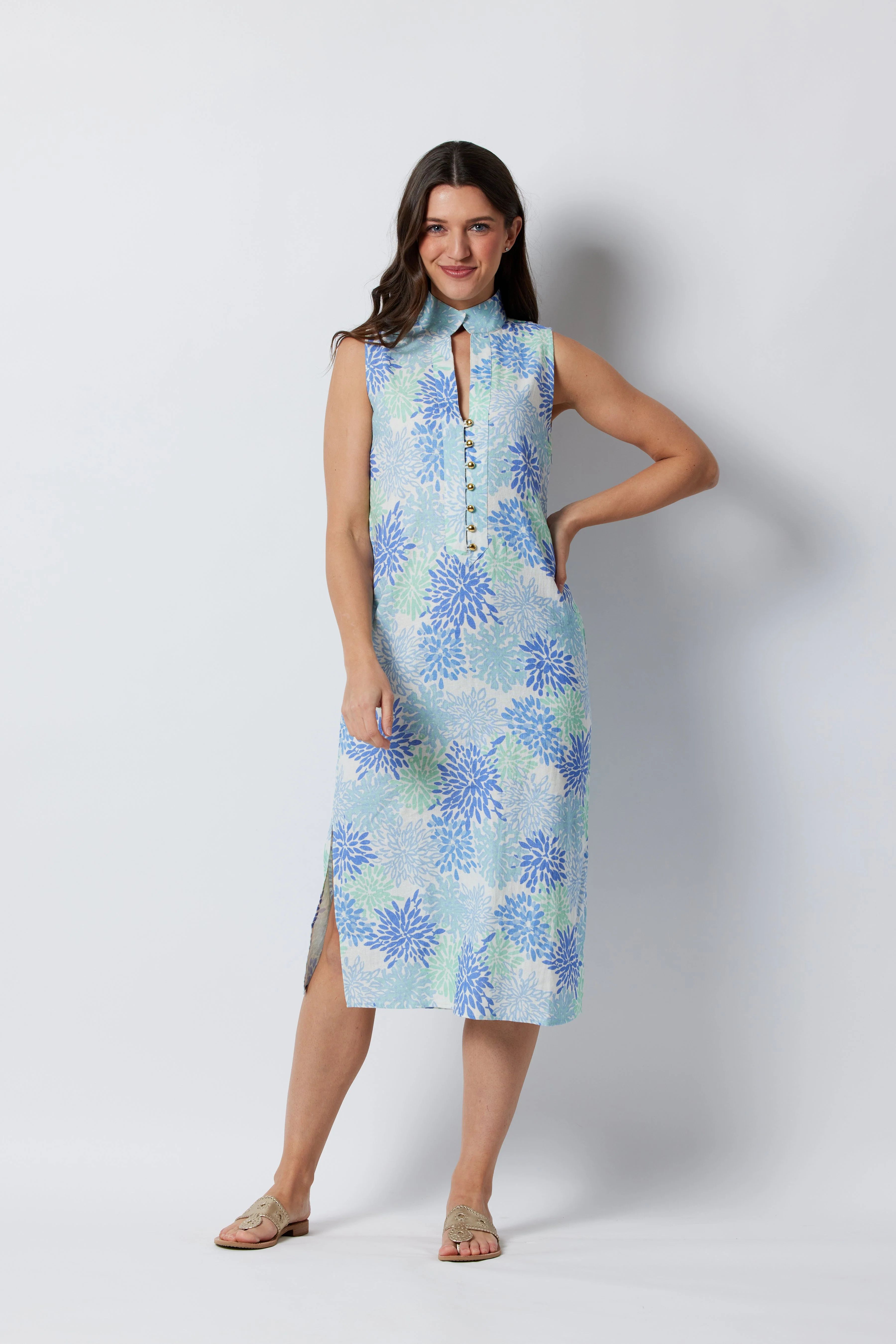 Coral Print Sleeveless Midi Tunic Dress | Sail to Sable