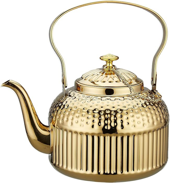 SANQIAHOME Antique 1.5L (50Oz) Stainless Steel Teapot with Infuser Gold | Amazon (US)