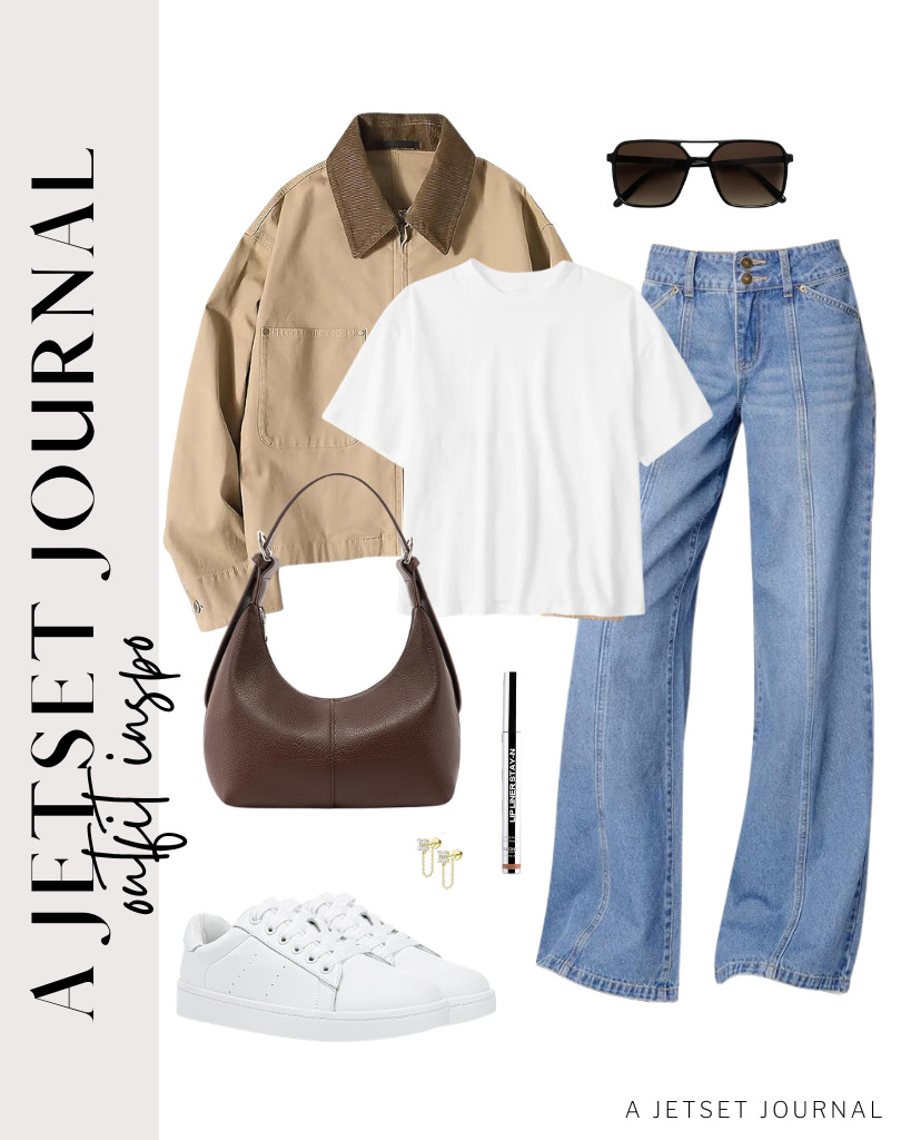 This cropped white tee and wide-leg jeans pair is the perfect combination for a dark beige corduroy collar barn jacket. It’s a perfect fit for weekend getaways or a quick farmer’s market visit. Style it out with flat-back earrings and sunnies. 

 #LTKSeasonal #LTKSaleAlert #LTKTravel