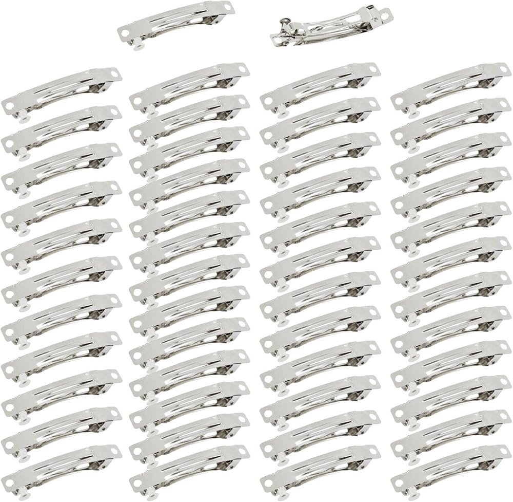Cinaci 50 Pack 6 cm / 2.4 inches Blank Silver Metal DIY Craft French Barrettes Snap Hair Clips Pi... | Amazon (US)