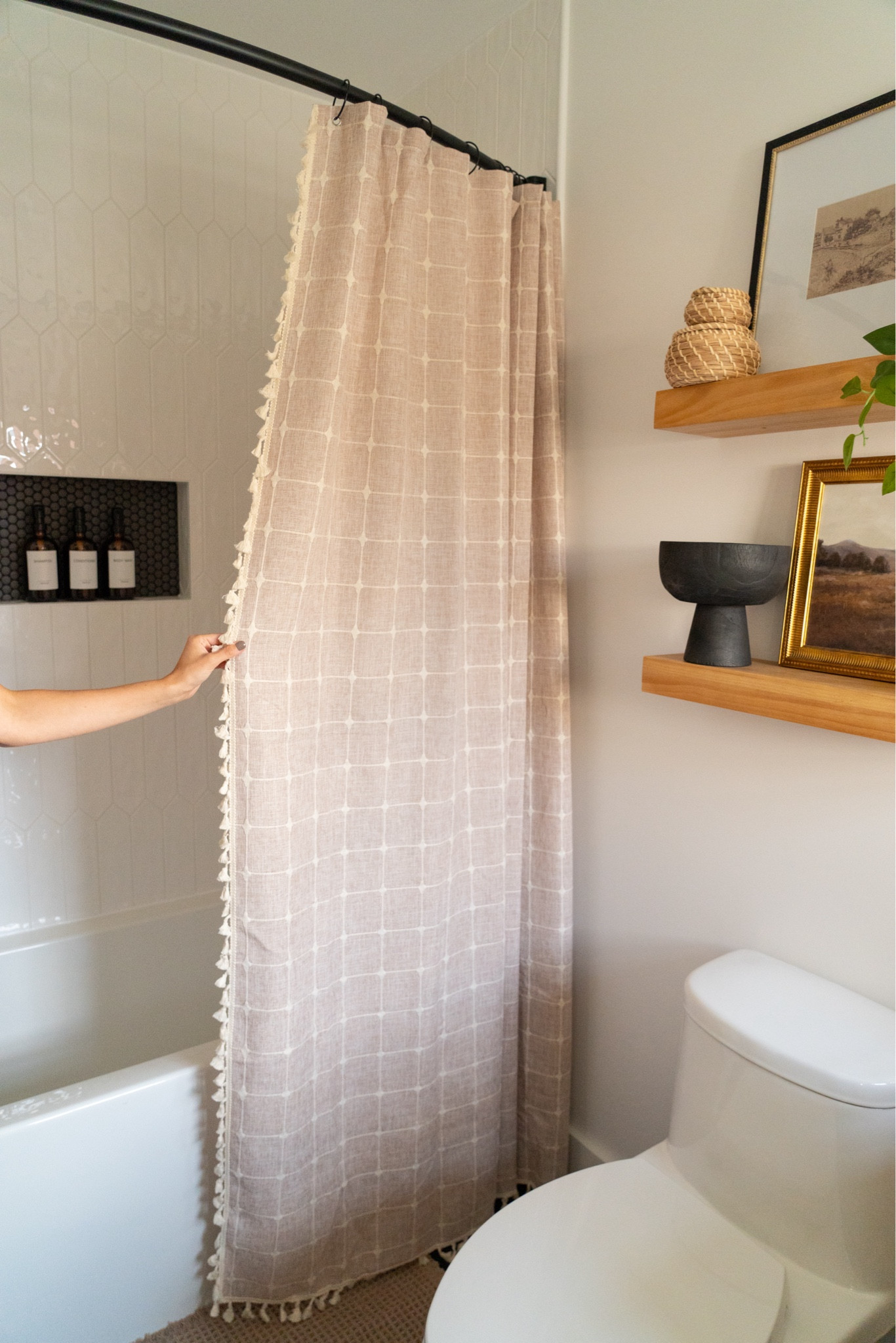 Boho linen shower curtain that matches great in any bathroom space! Comes in multiple colors. 

#LTKStyleTip #LTKFindsUnder50 #LTKHome