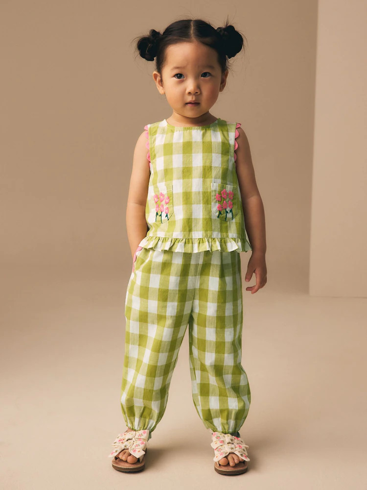 Olive Green Gingham Top & Cuffed Trousers Set (3mths-7yrs) | Next US