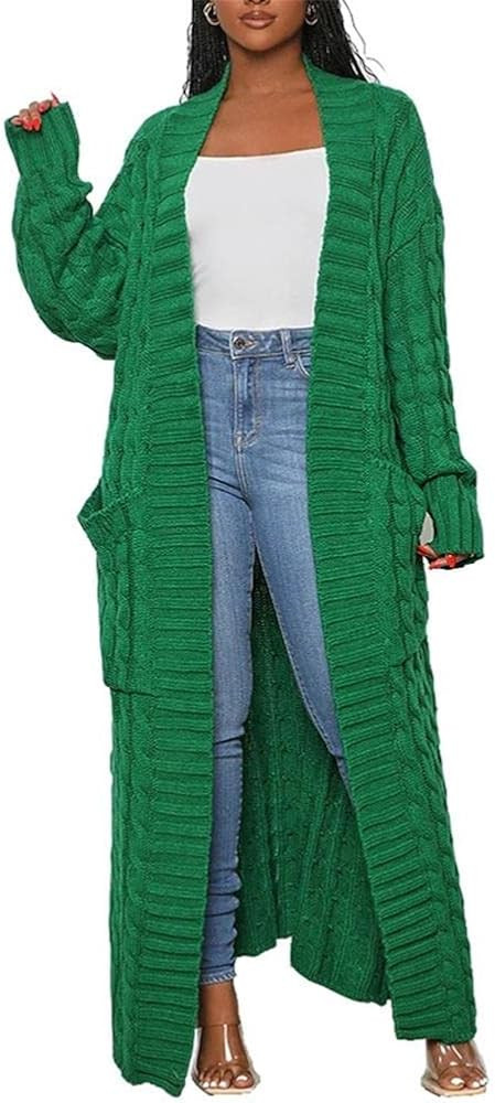 Long Sweaters for Women Cardigan Open Front Long Sleeve Plus Size Chunky Cable Knit Duster Cardig... | Amazon (US)